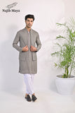 Grey Embroidery Kurta Pajama & Waist Coat For Men's