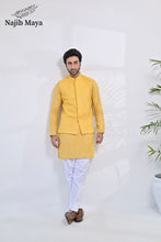 Load image into Gallery viewer, Yellow Embroidery Kurta Pajama &amp; Waist Coat For Men&#39;s
