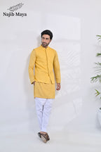 Yellow Embroidery Kurta Pajama & Waist Coat For Men's