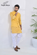 Yellow Embroidery Kurta Pajama & Waist Coat For Men's