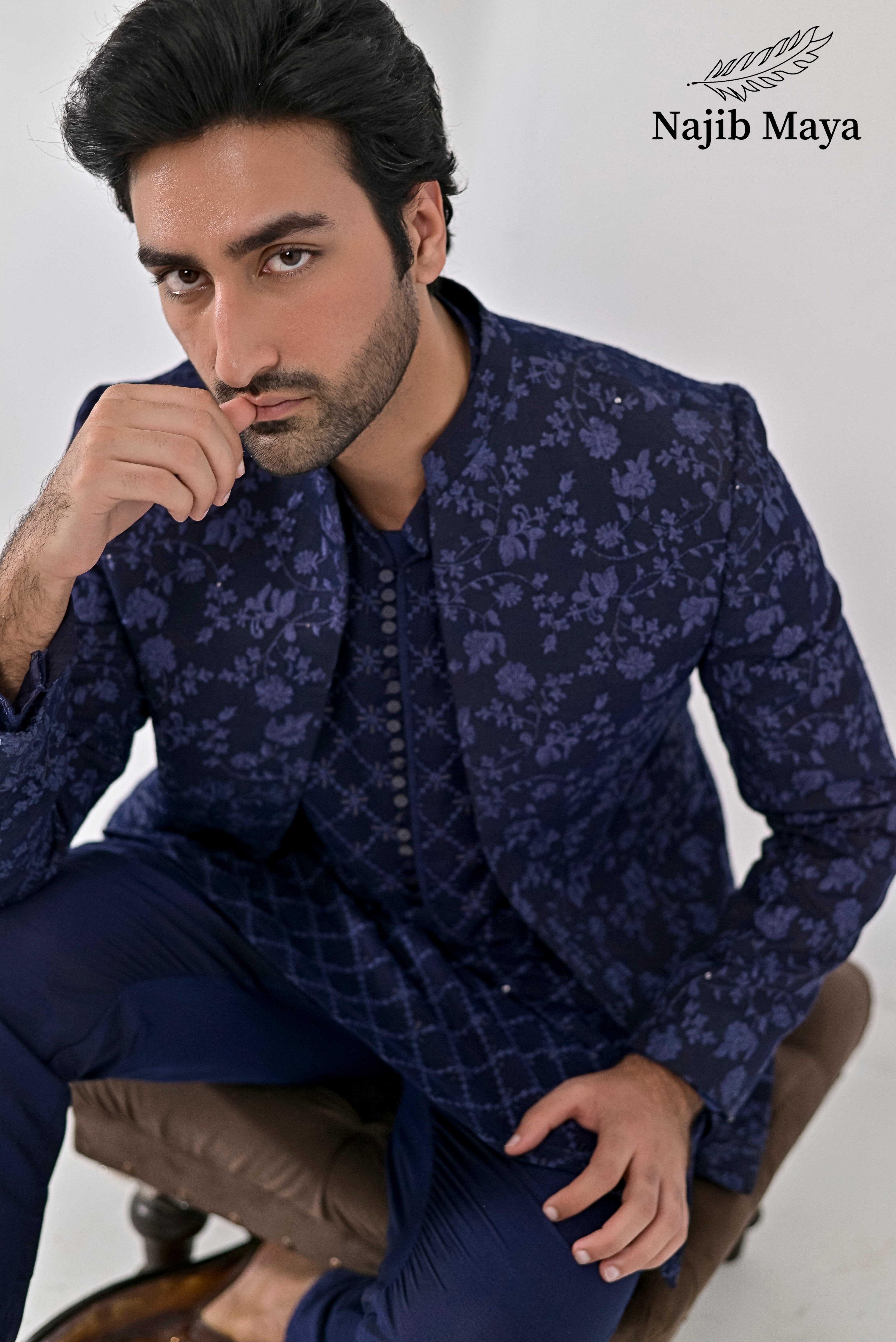 Blue Embroidery Prince Coat + Blue Embroidery Kurta Pajama For Men's Secondary image