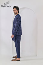 Blue Embroidery Prince Coat + Blue Embroidery Kurta Pajama For Men's
