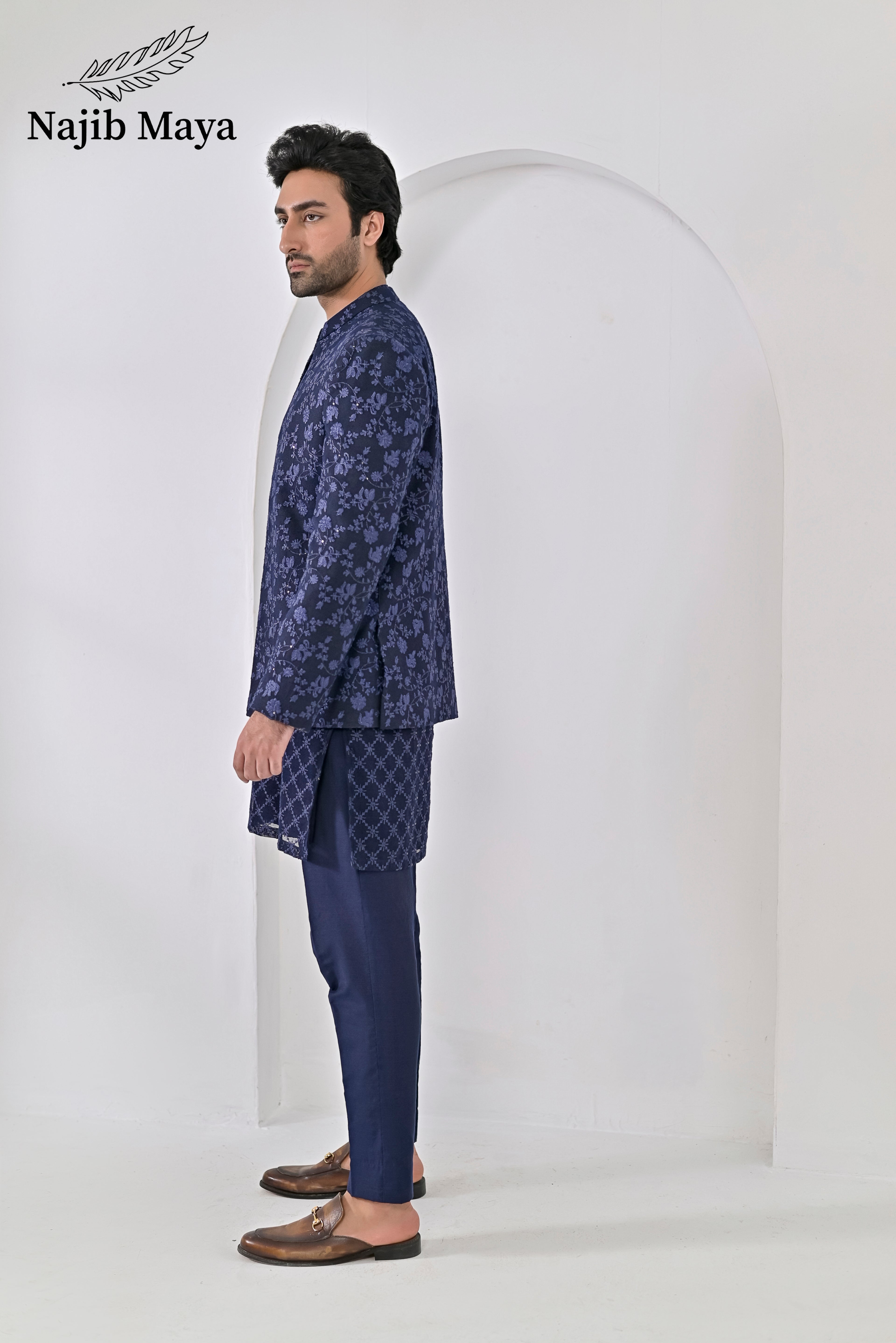 Blue Embroidery Prince Coat + Blue Embroidery Kurta Pajama For Men's