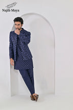 Blue Embroidery Prince Coat + Blue Embroidery Kurta Pajama For Men's