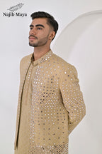 Mate Gold Embroidery Mirror Work Prince Coat + Mate Gold Embroidery Kurta Pajama For Men's