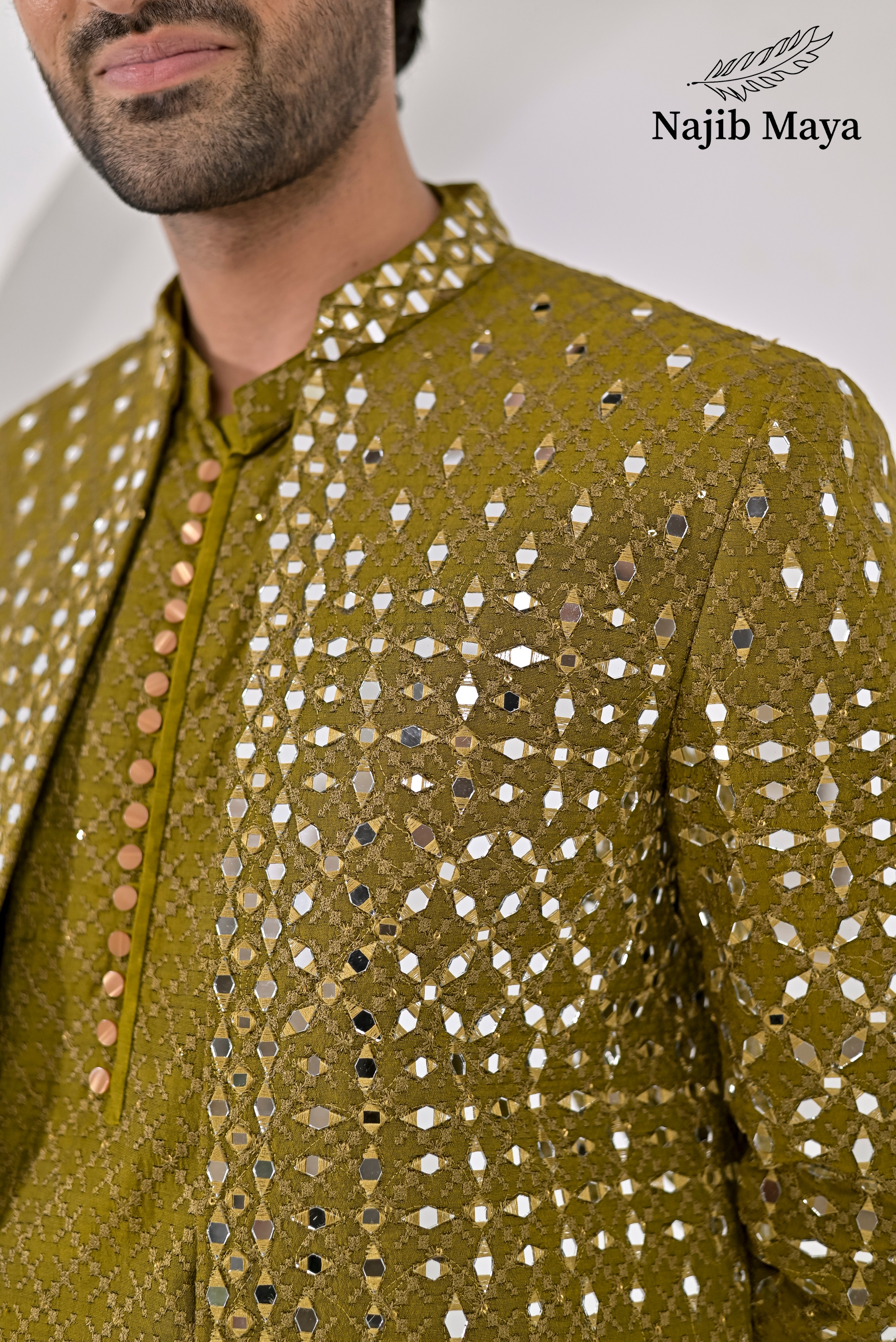 Dhaani Embroidery Mirror Work Prince Coat + Dhaani Embroidery Kurta Pajama For Men's Secondary image