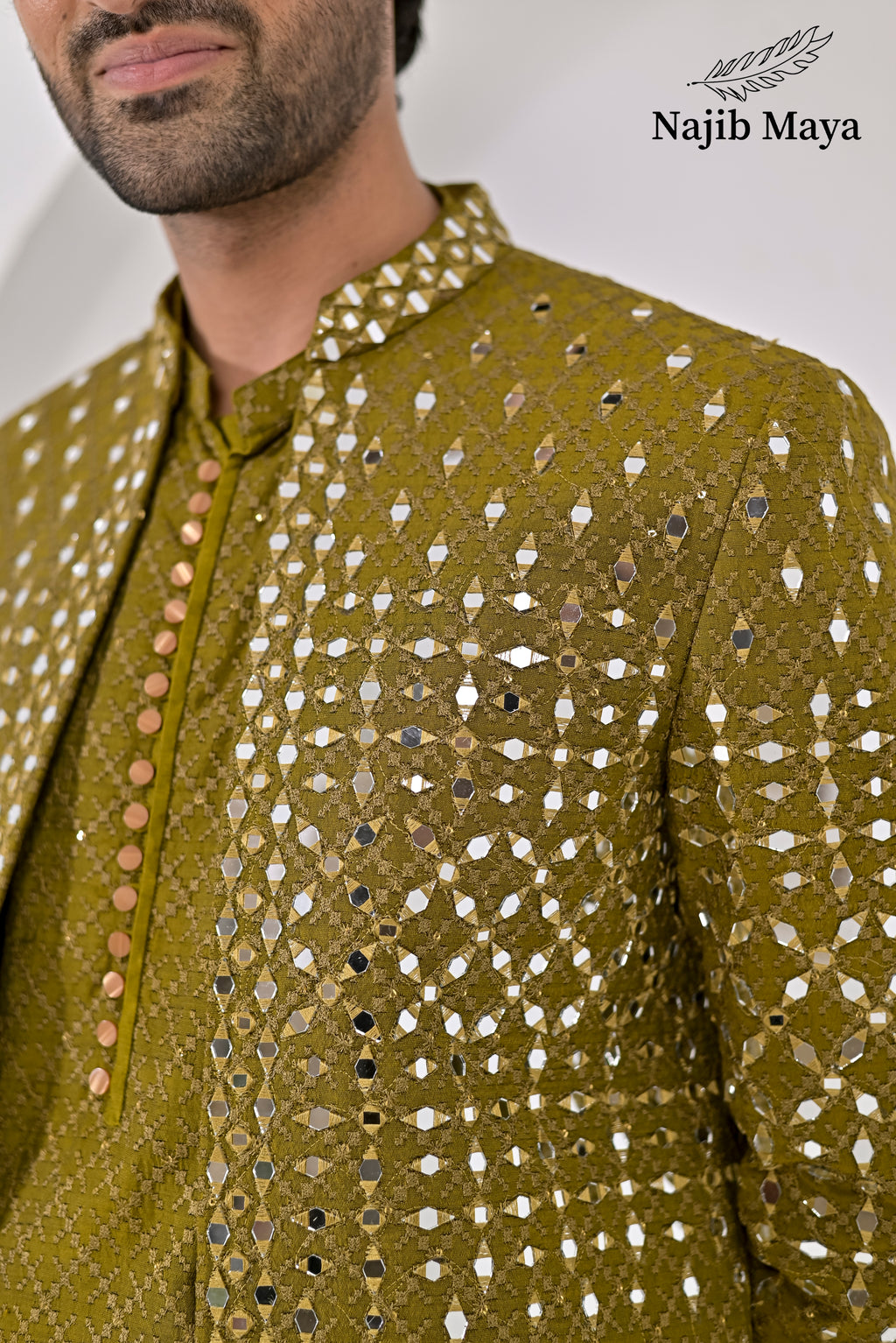 Dhaani Embroidery Mirror Work Prince Coat + Dhaani Embroidery Kurta Pajama For Men's