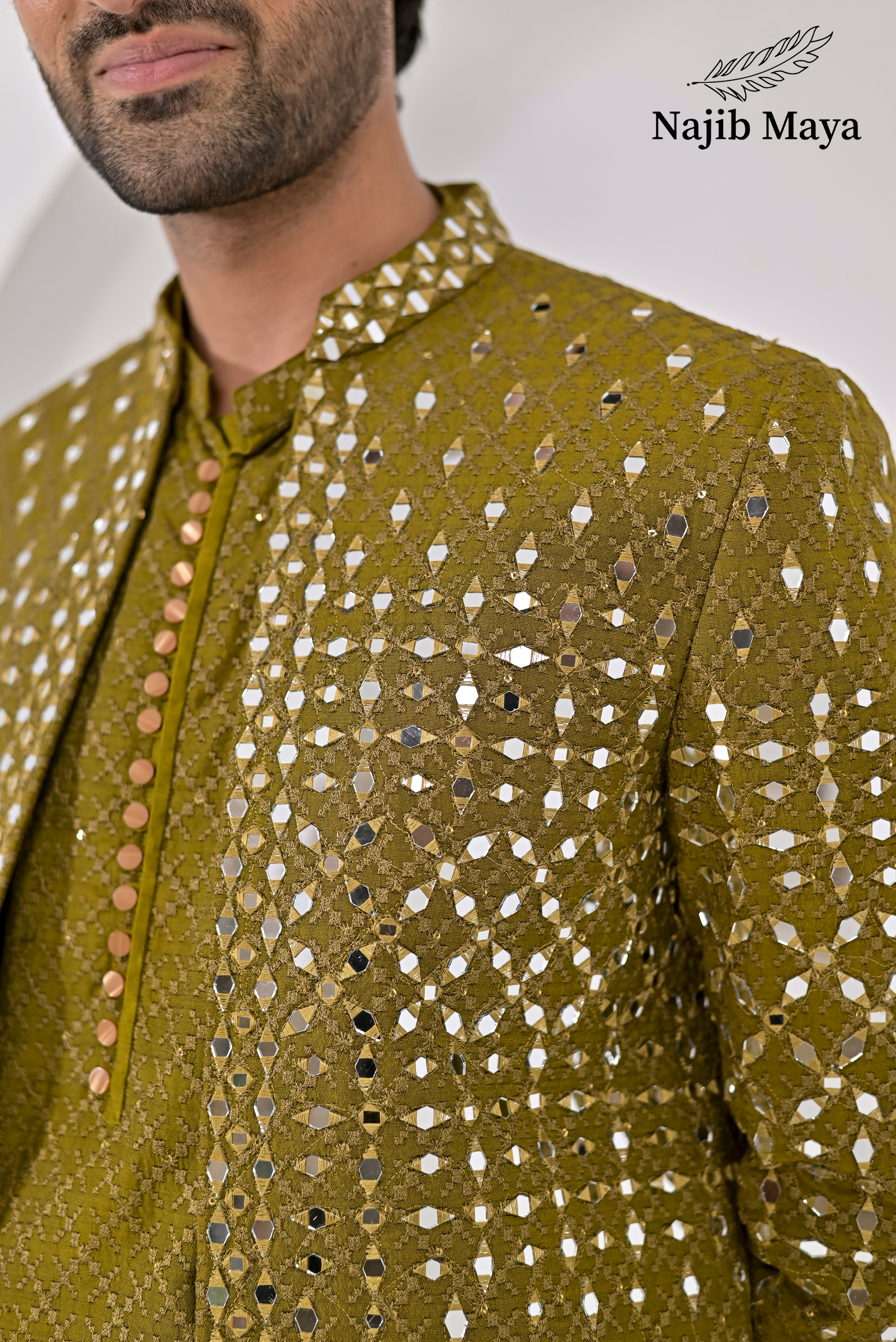 Dhaani Embroidery Mirror Work Prince Coat + Dhaani Embroidery Kurta Pajama For Men's