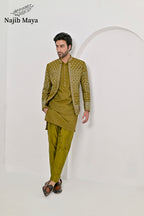 Dhaani Embroidery Mirror Work Prince Coat + Dhaani Embroidery Kurta Pajama For Men's
