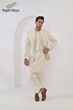 Load image into Gallery viewer, Cream Embroidery Mirror Work Prince Coat + Cream Embroidery Kurta Pajama For Men&#39;s