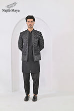 Load image into Gallery viewer, Black Embroidery Mirror Work Prince Coat + Black Embroidery Kurta Pajama For Men&#39;s