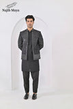 Black Embroidery Mirror Work Prince Coat + Black Embroidery Kurta Pajama For Men's