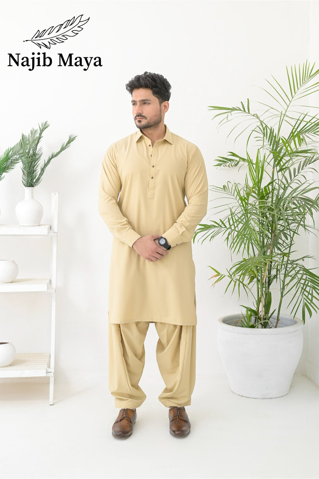 Light fawn Shalwar Kameez For Men's