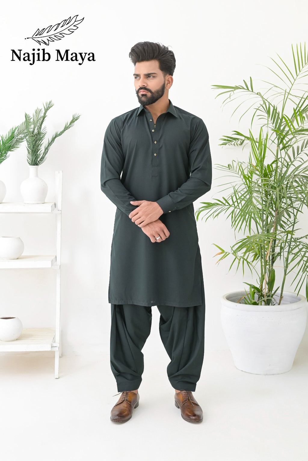 Bottle Green Shalwar Kameez For Men's