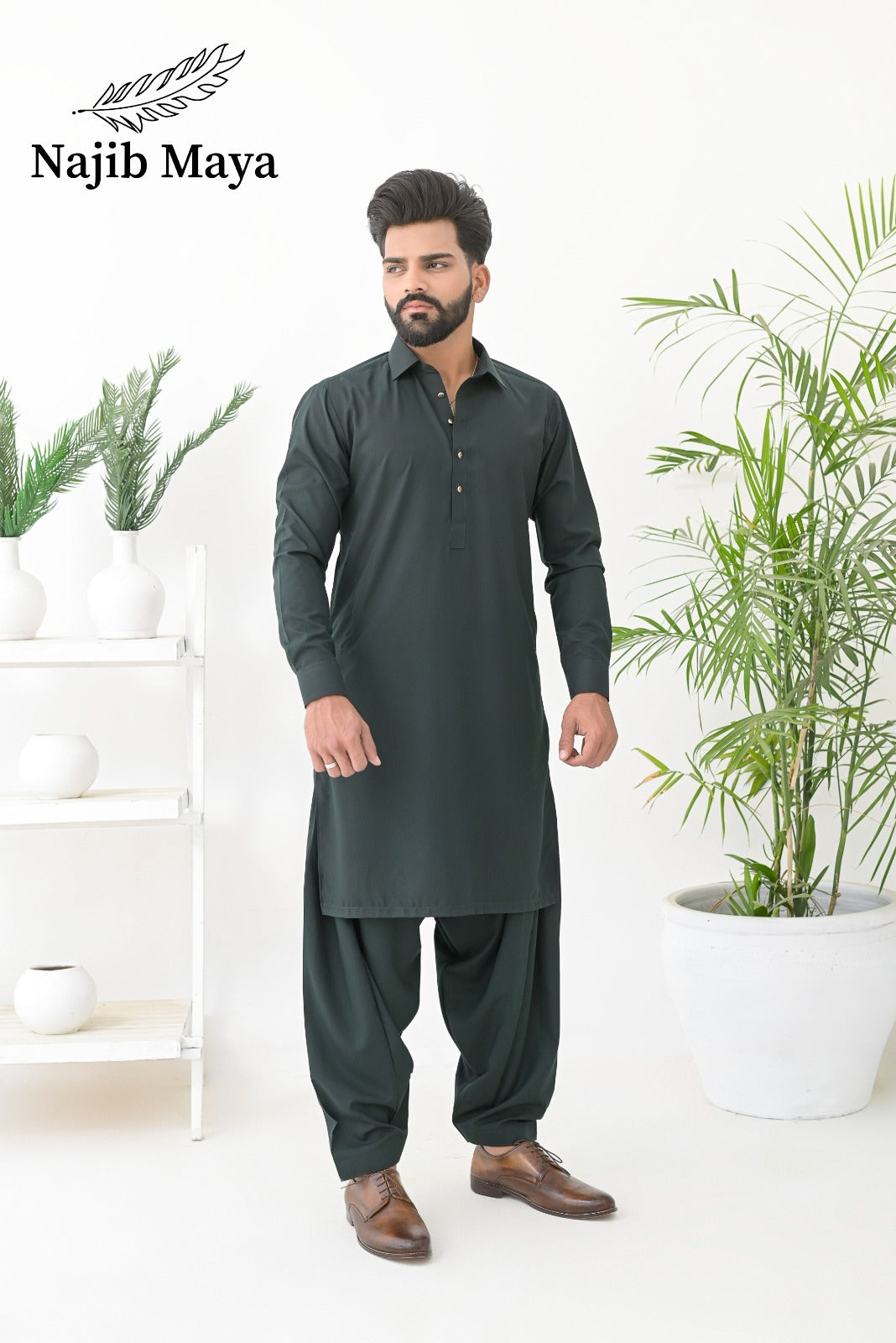 Bottle Green Shalwar Kameez For Men's