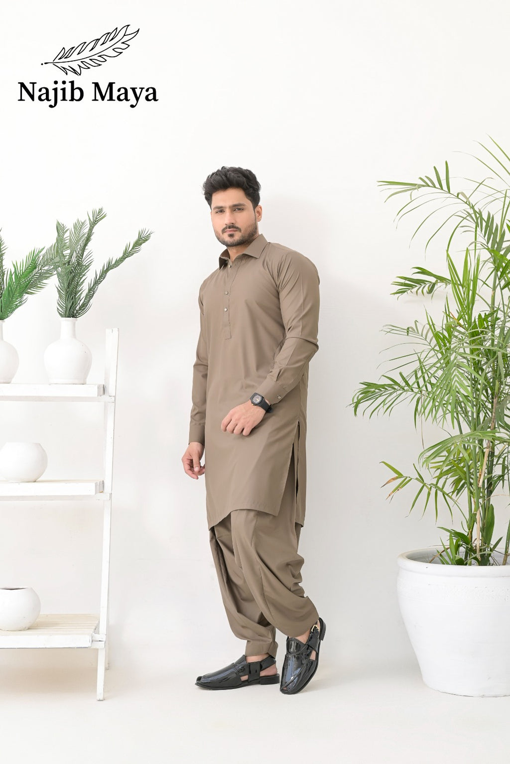 Biscuit Brown Shalwar Kameez For Men's