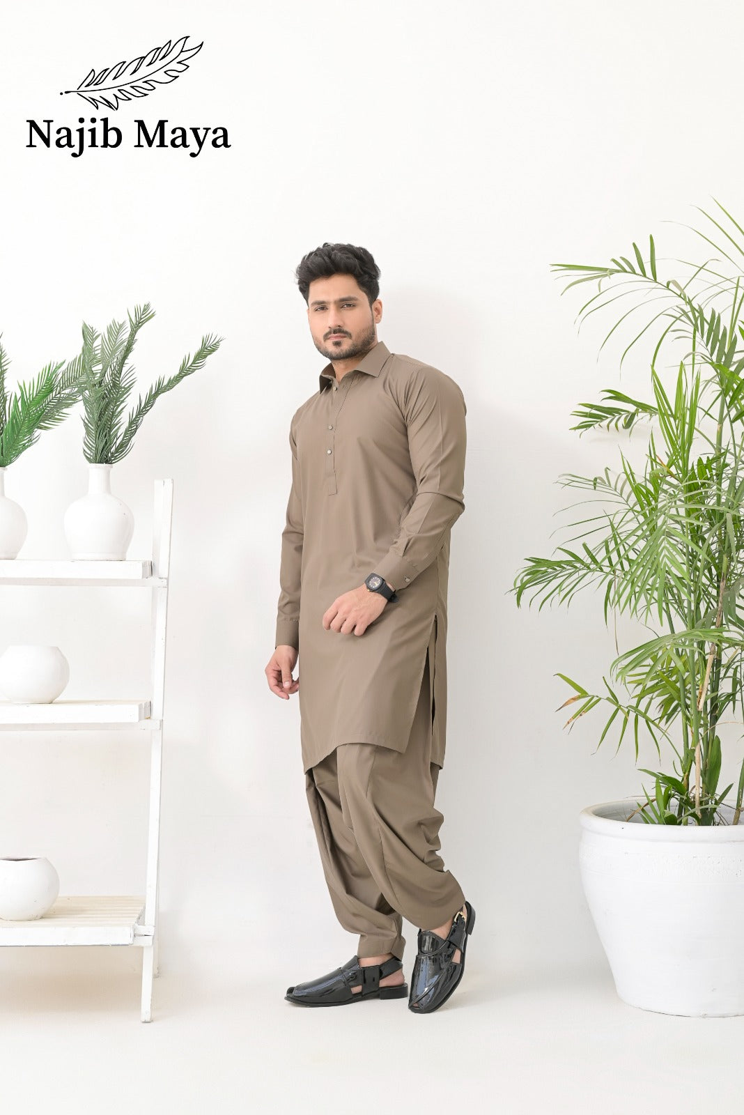 Biscuit Brown Shalwar Kameez For Men's