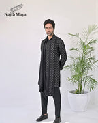 Black Embroidery Kurta Pajama + Shawl For Men's
