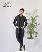 Black Embroidery Kurta Pajama + Shawl For Men's