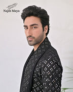Black Embroidery Kurta Pajama + Shawl For Men's