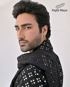 Black Embroidery Kurta Pajama + Shawl For Men's