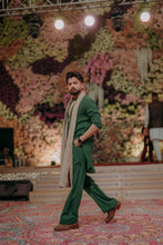 Load image into Gallery viewer, Green Kurta Bellbottom Pajama + Shawl For Men's