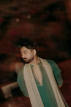 Load image into Gallery viewer, Green Kurta Bellbottom Pajama + Shawl For Men's