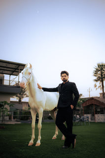 Black Georgette Double Breasted Coat + Bell bottom Pent For Men's