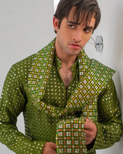 Load image into Gallery viewer, Green Embroidery Kurta With Bell Bottom Pajama + Shawl For Men's