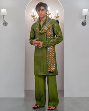 Load image into Gallery viewer, Green Embroidery Kurta With Bell Bottom Pajama + Shawl For Men's