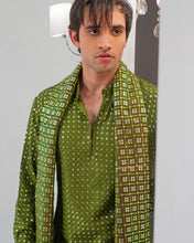 Load image into Gallery viewer, Green Embroidery Kurta With Bell Bottom Pajama + Shawl For Men's