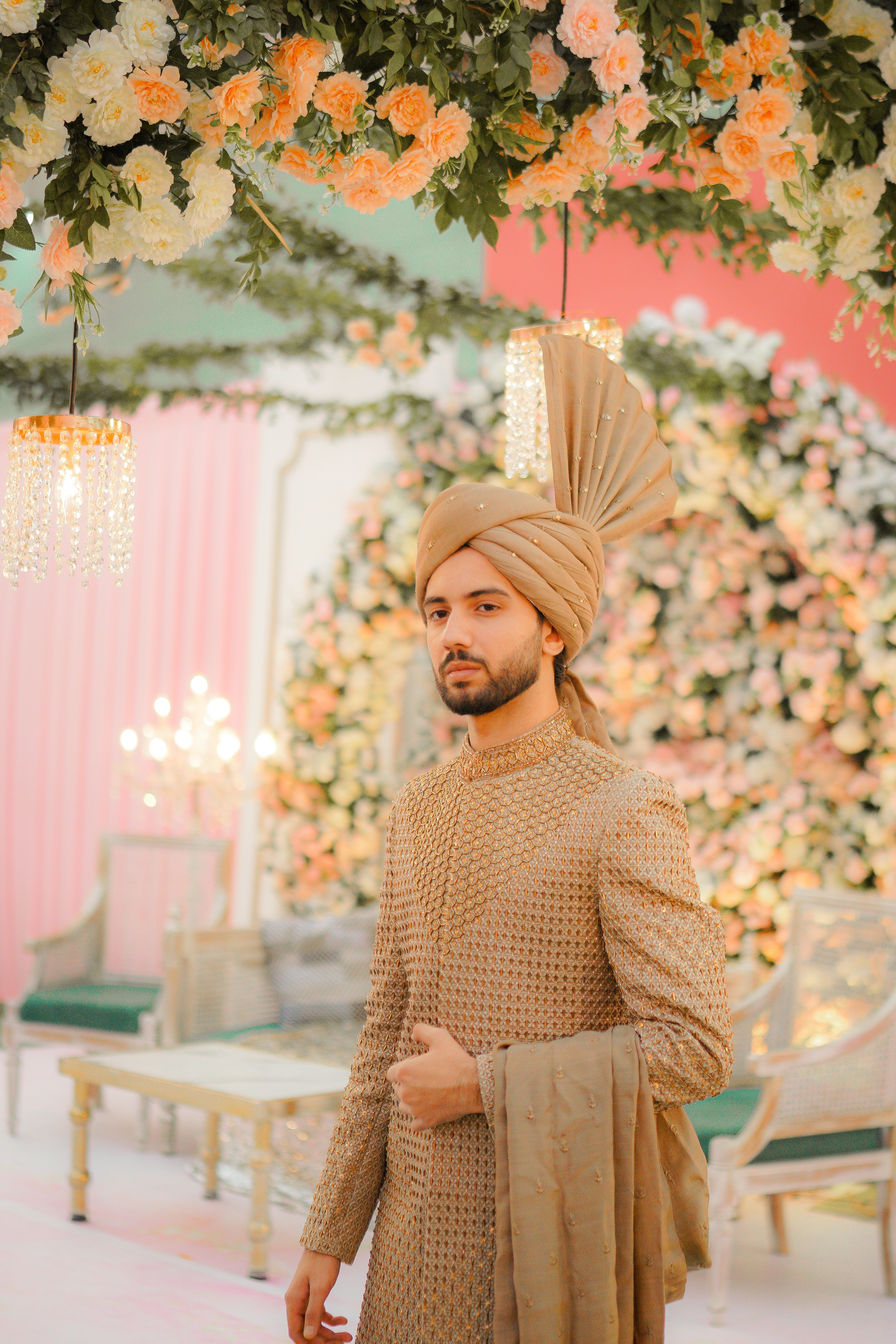 Beige Sherwani Full Hand Work For Men's