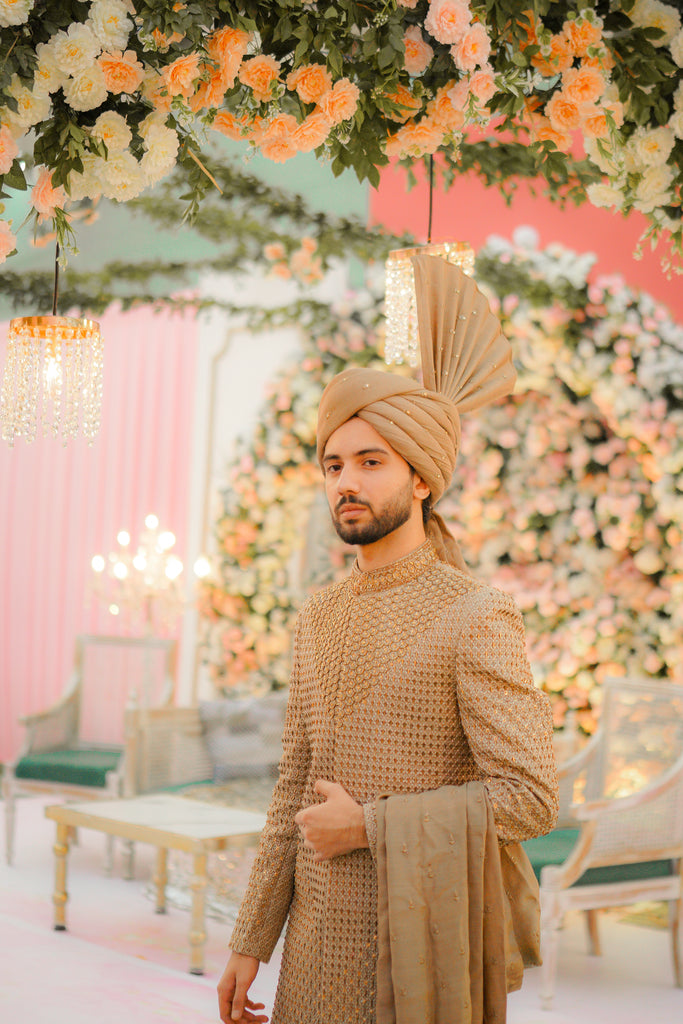 Beige Sherwani Full Hand Work For Men's