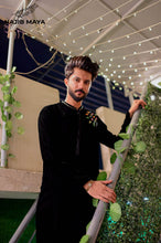 Load image into Gallery viewer, Black Velvet Front Hand Work Embroidered Kurta Pajama  For Men&#39;s