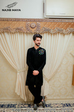 Load image into Gallery viewer, Black Velvet Front Hand Work Embroidered Kurta Pajama  For Men&#39;s