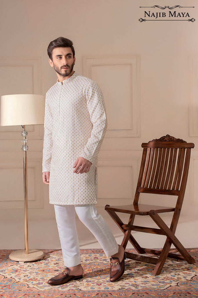 White Embroidered Kurta Pajama For Men's