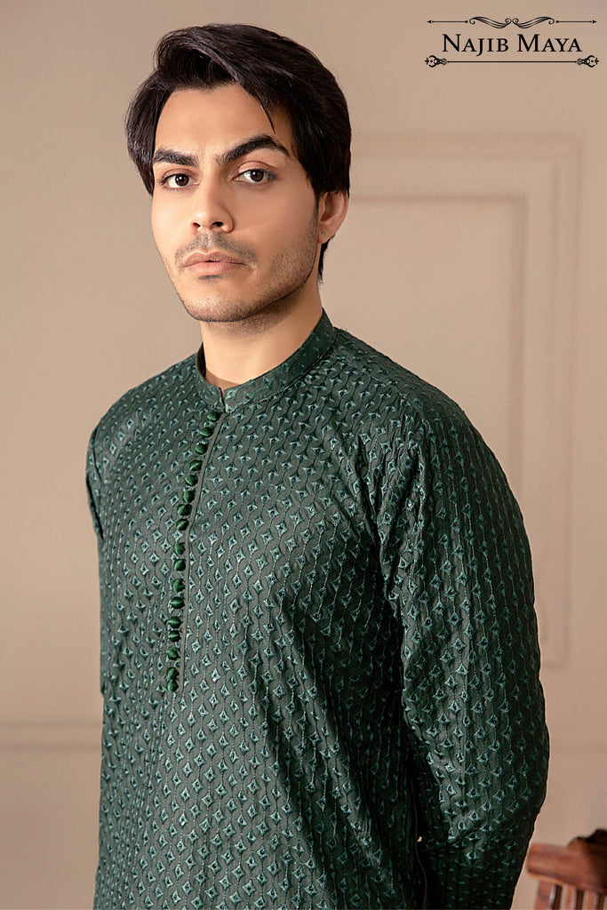 Green Embroidered Kurta Pajama For Men's