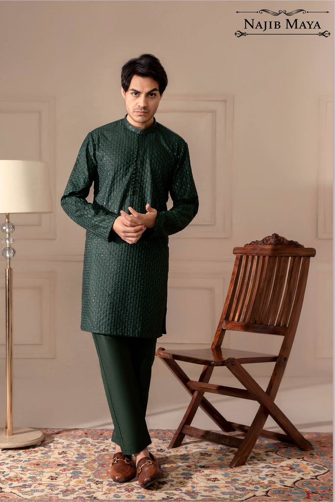 Green Embroidered Kurta Pajama For Men's