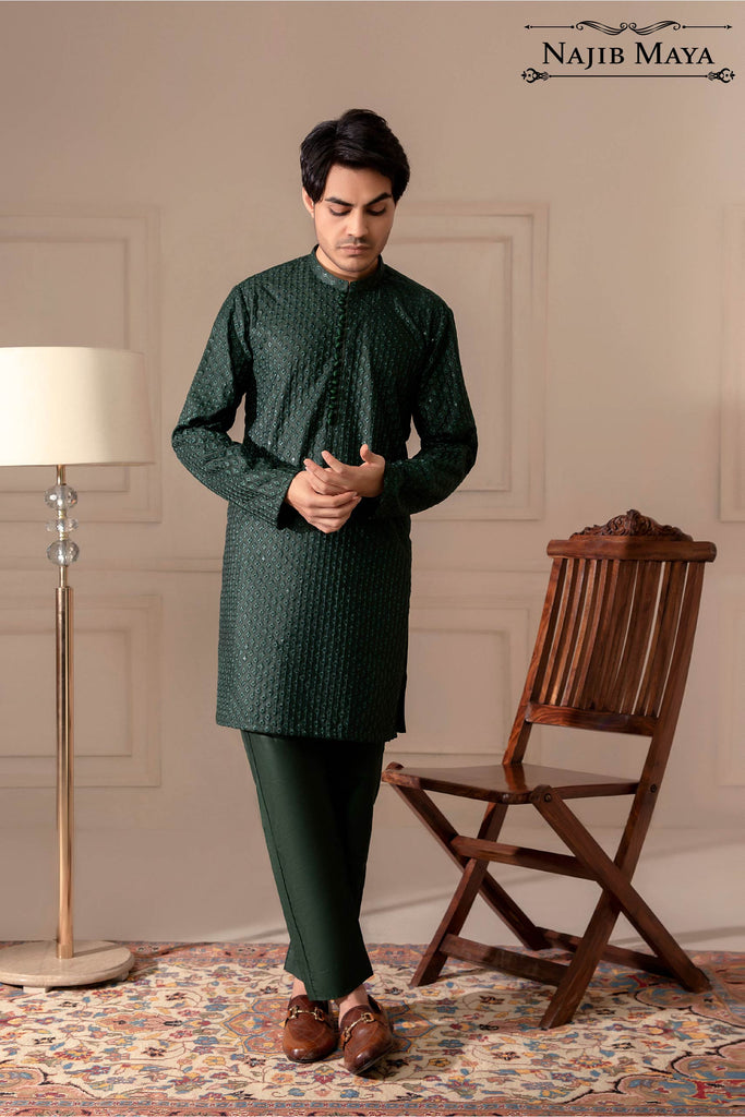 Green Embroidered Kurta Pajama For Men's