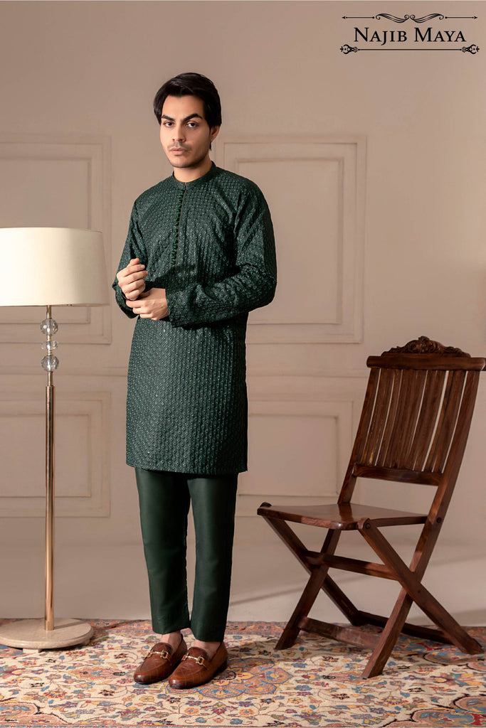 Green Embroidered Kurta Pajama For Men's