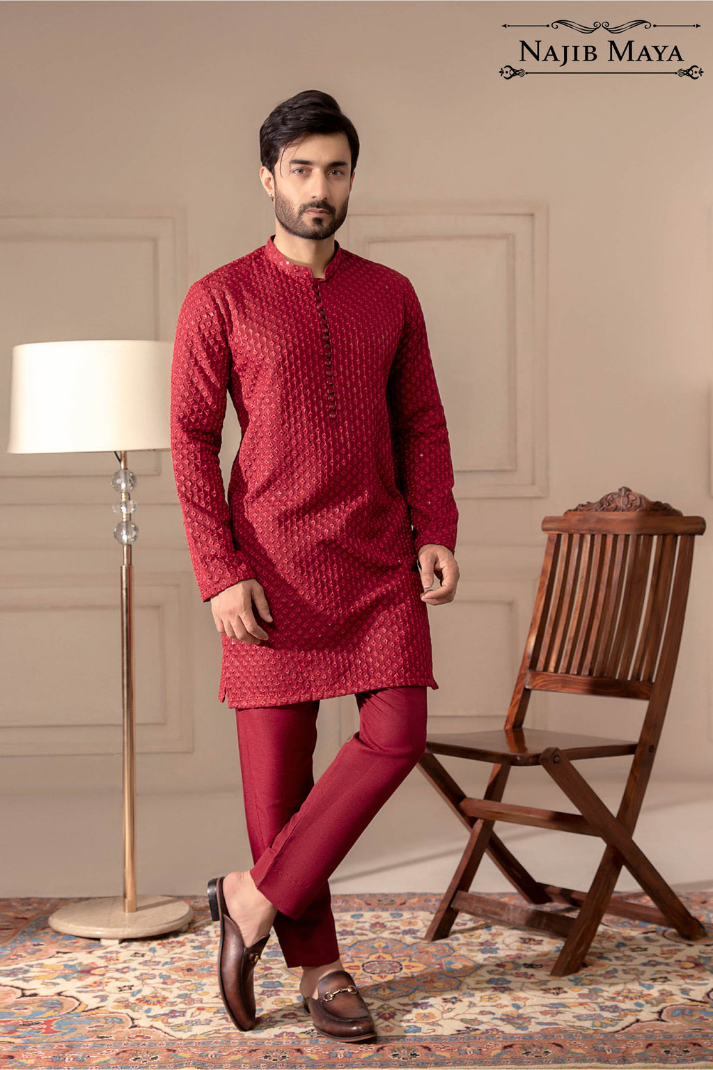 Maroon Embroidered Kurta Pajama For Men's
