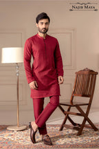 Maroon Embroidered Kurta Pajama For Men's