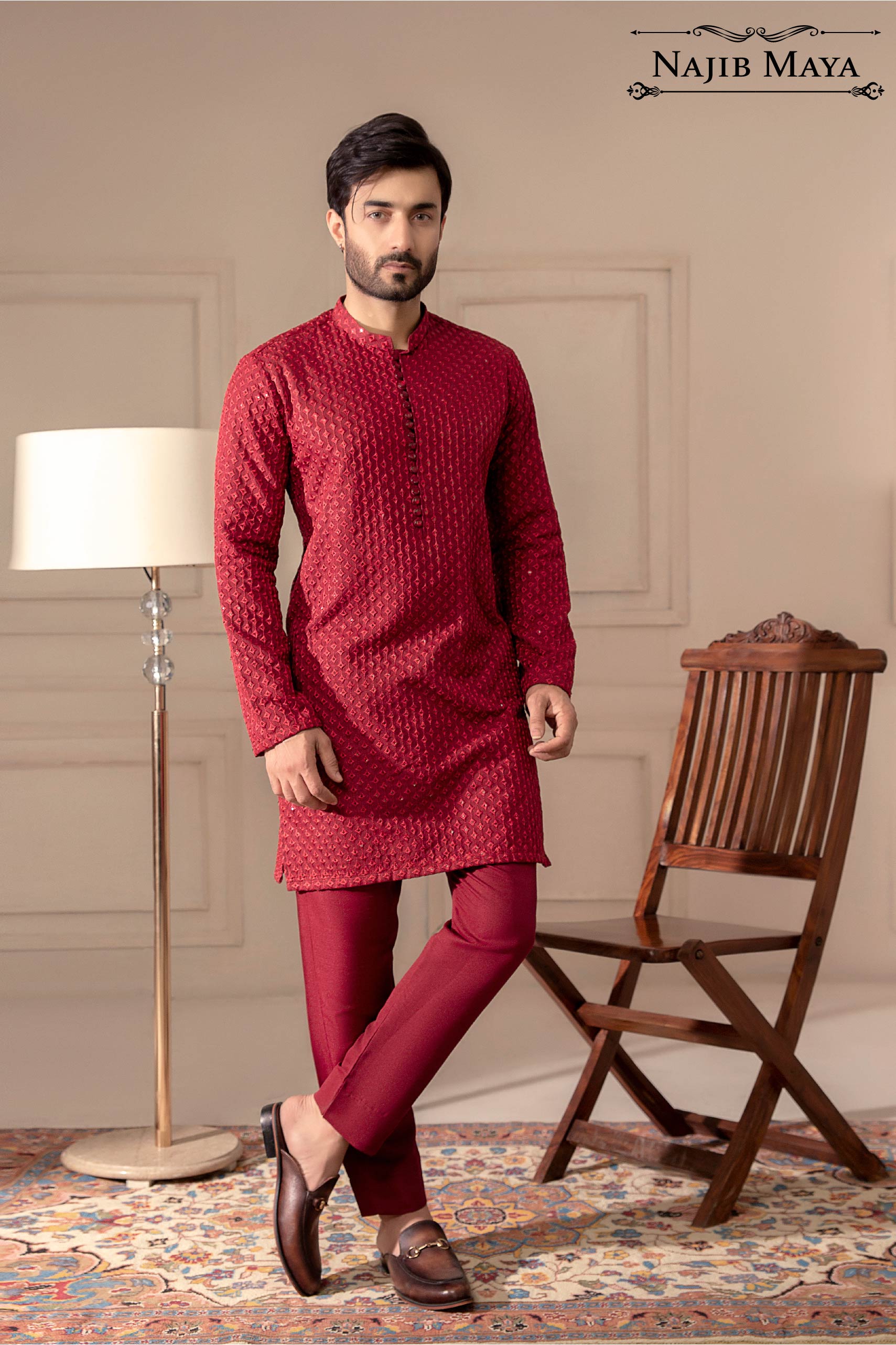 Maroon Embroidered Kurta Pajama For Men's
