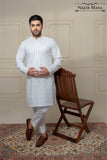 White Classy Embroidered Kurta Pajama For Men's