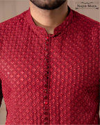 Maroon Embroidered Kurta Pajama For Men's