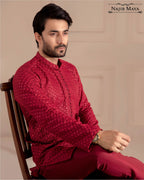 Maroon Embroidered Kurta Pajama For Men's