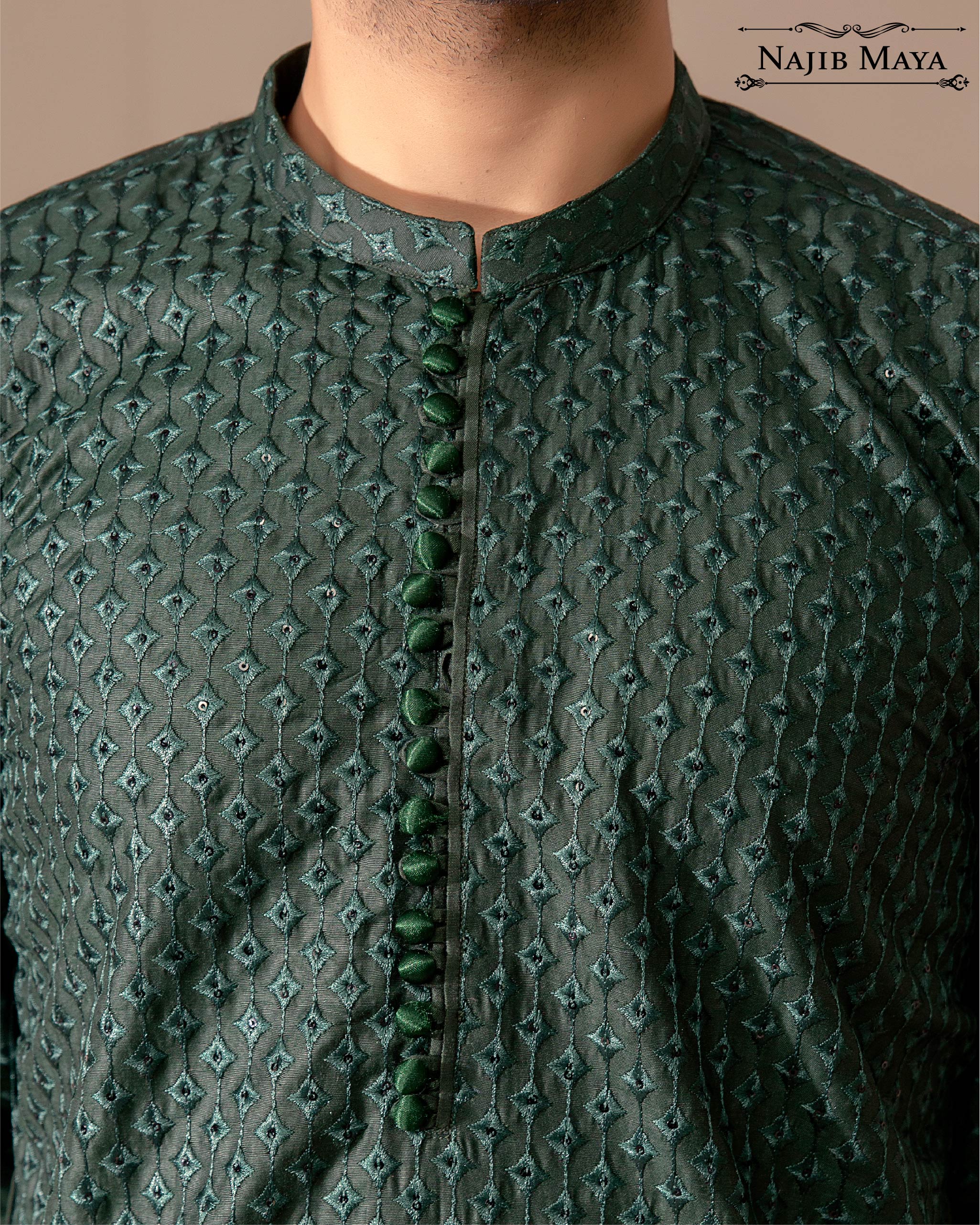 Green Embroidered Kurta Pajama For Men's Secondary image