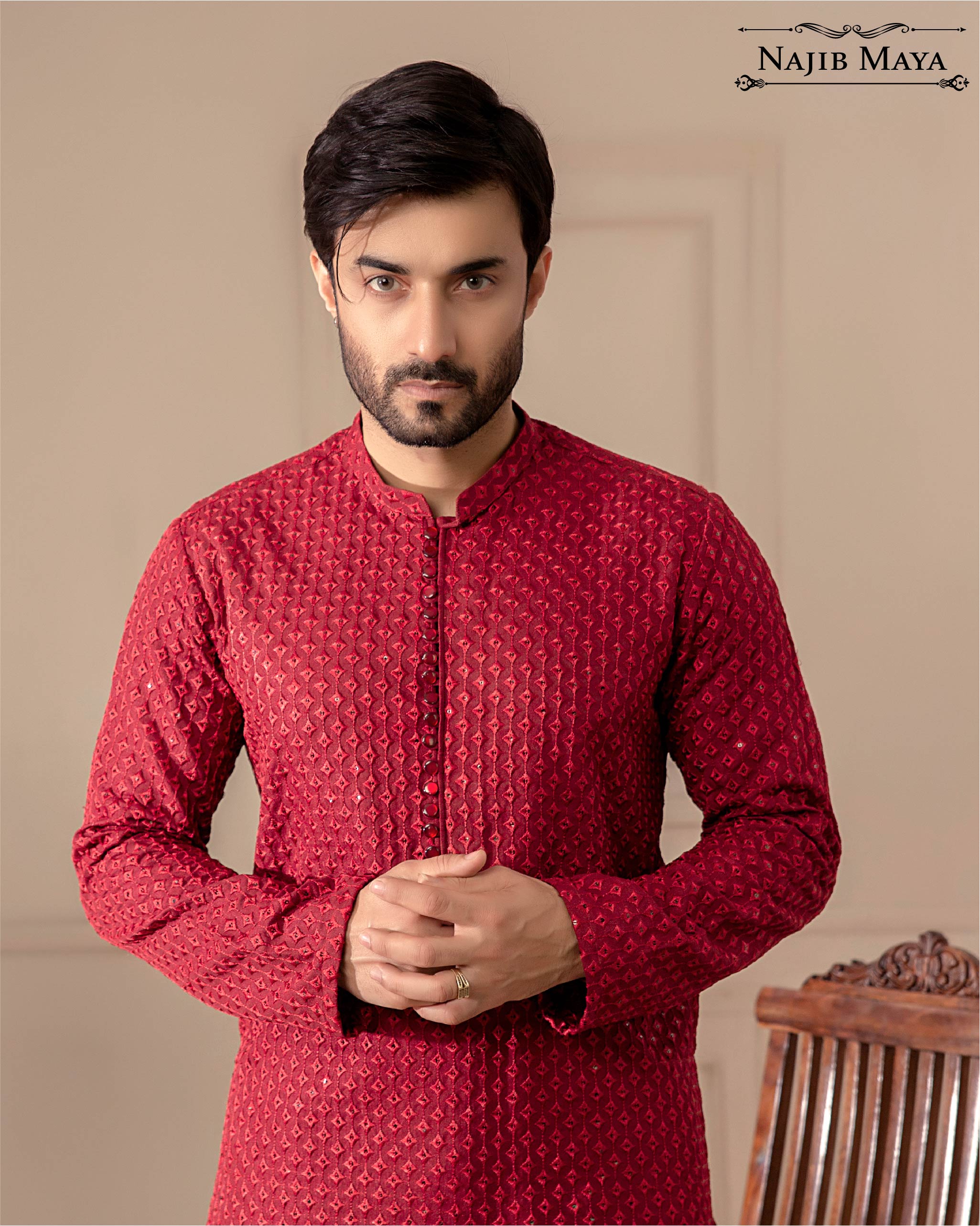 Maroon Embroidered Kurta Pajama For Men's
