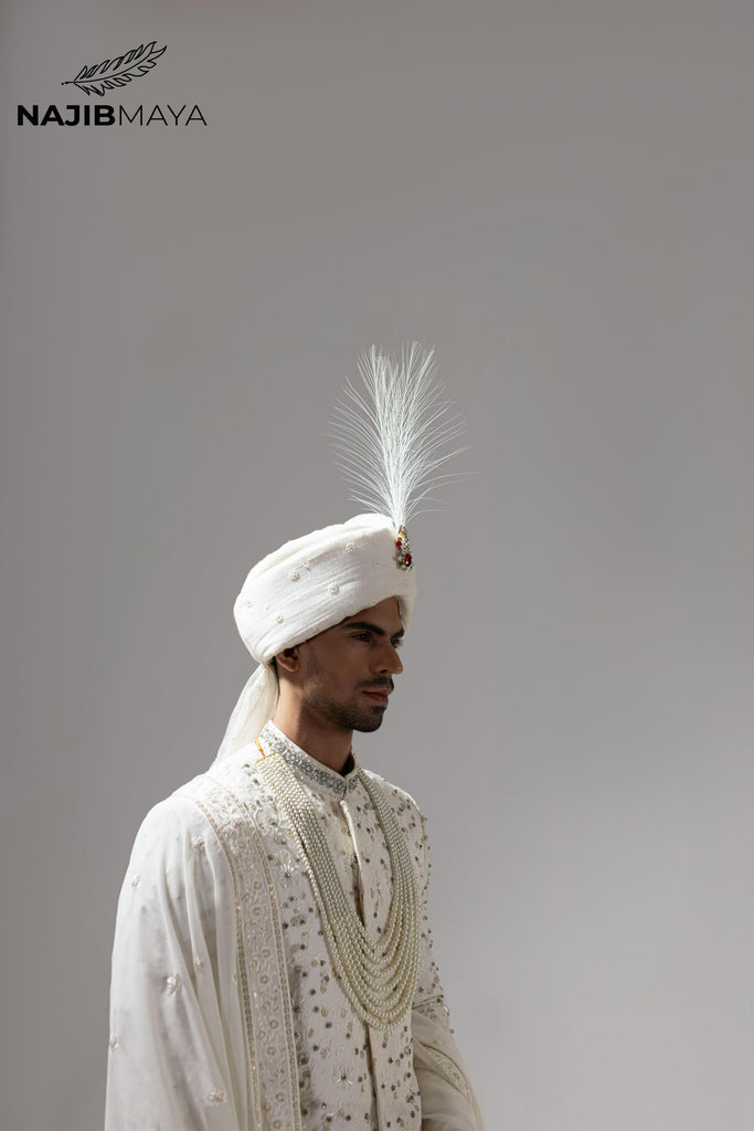 White Full Hand Work Sherwani For Men's