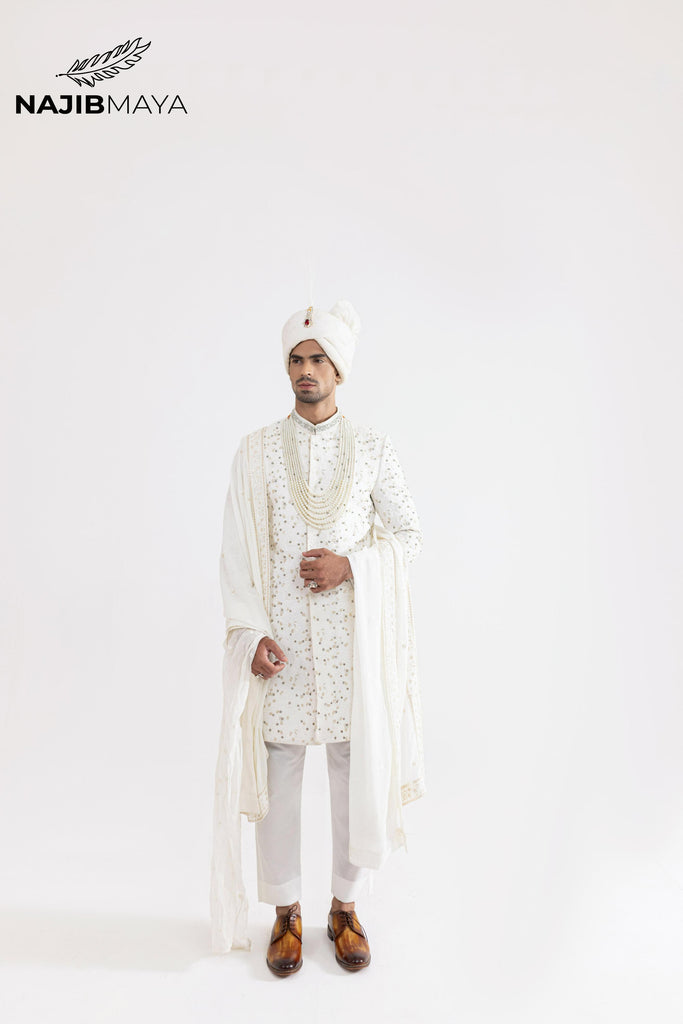 White Full Hand Work Sherwani For Men's